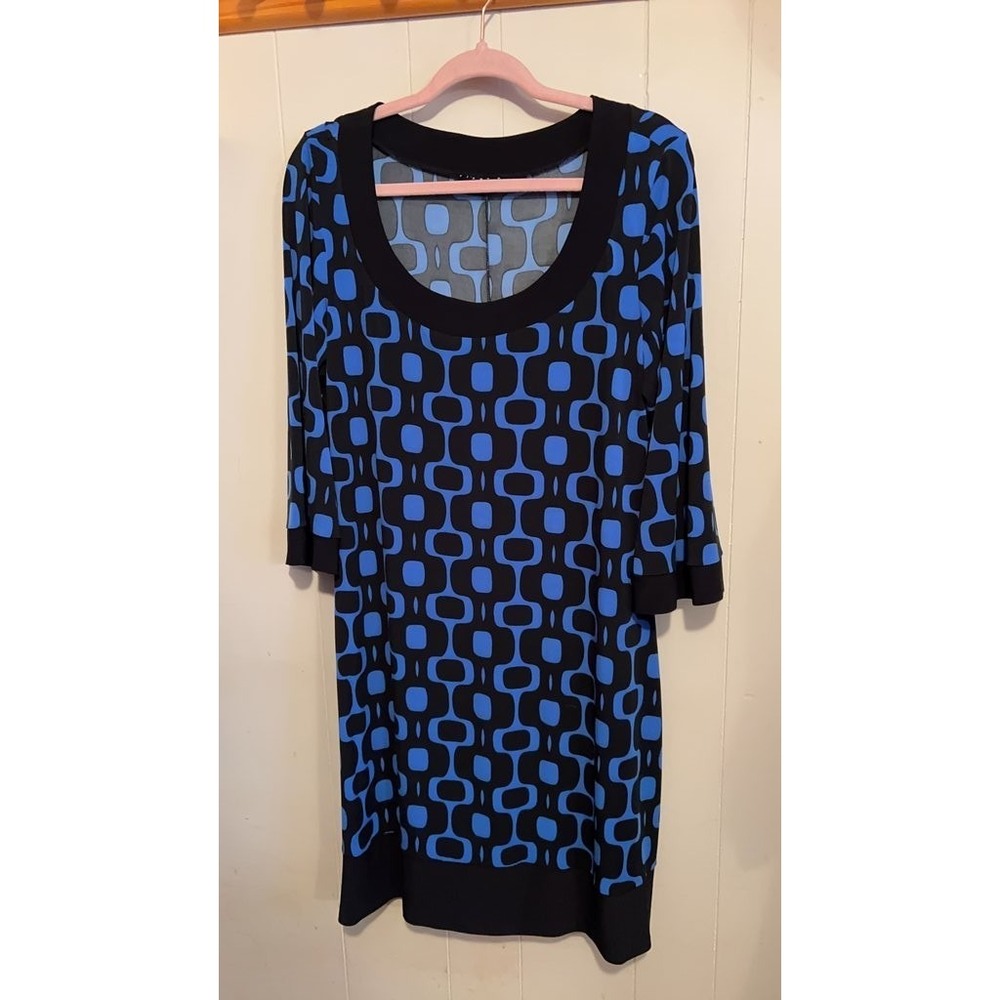 Tiana‎ B. Blue and Black Geometric Pattern Dress